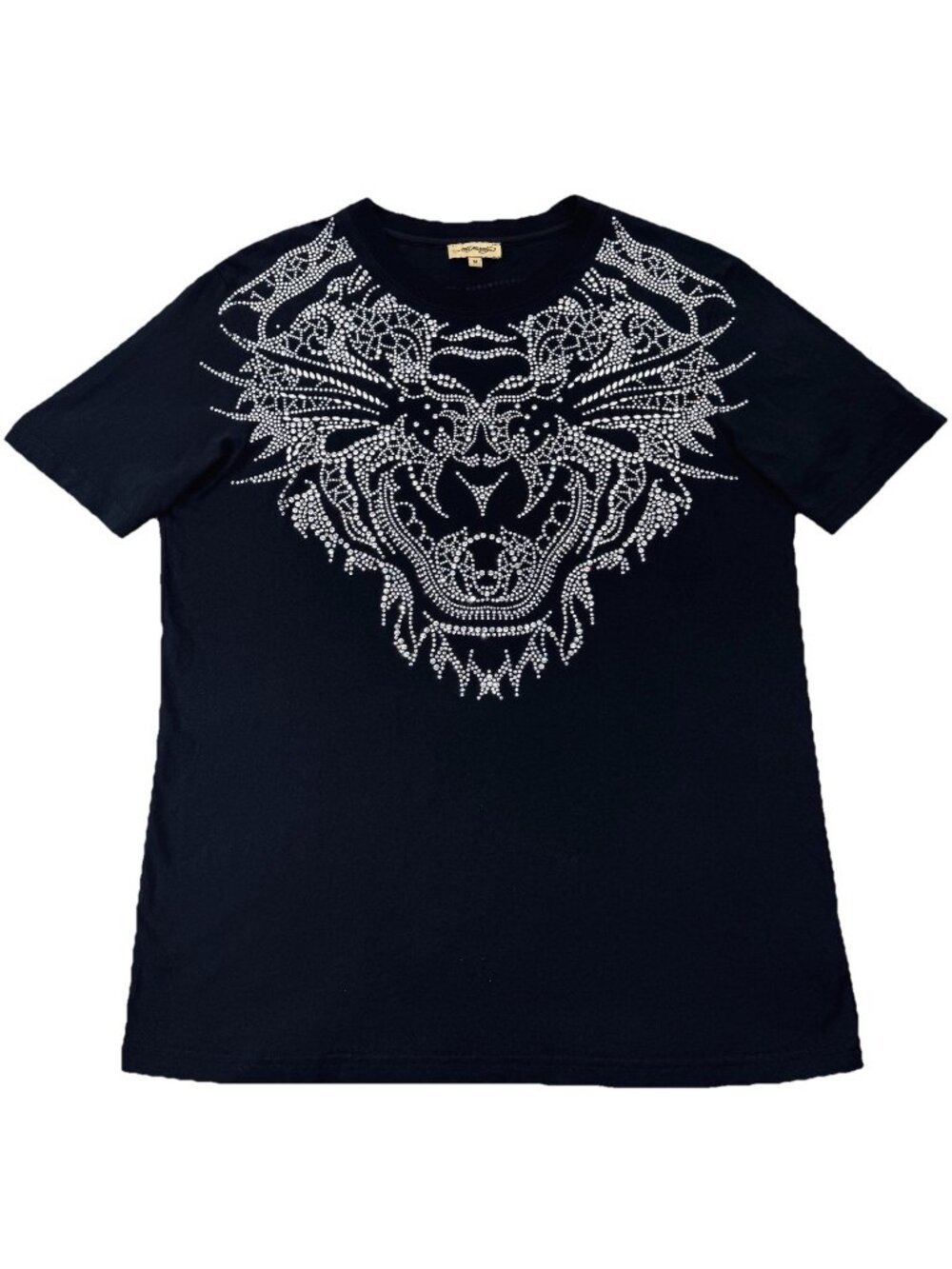 Ed Hardy Rhinestone Tiger T-Shirt Unisex Medium Black Vintage Y2K Gold Label